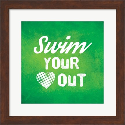 Framed Swim Your Heart Out - Green Vintage Print