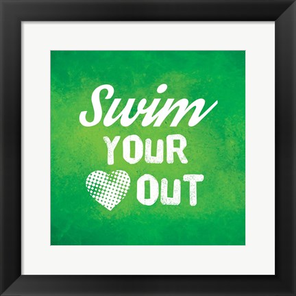 Framed Swim Your Heart Out - Green Vintage Print