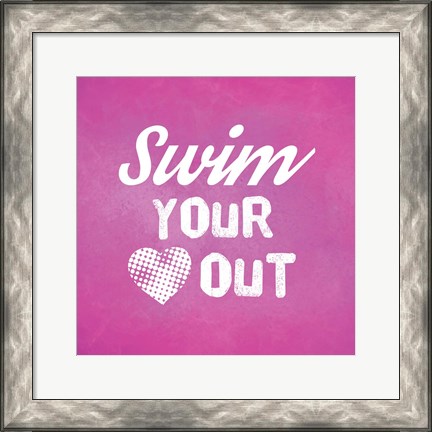 Framed Swim Your Heart Out - Pink Vintage Print