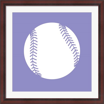 Framed White Softball on Purple Print