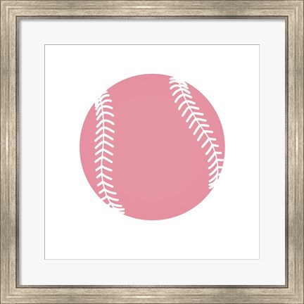 Framed Baby Pink Softball on White Print