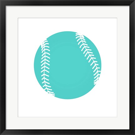 Framed Teal Softball on White Print