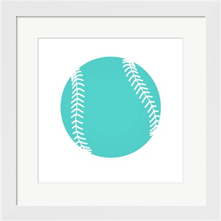 Framed Teal Softball on White Print