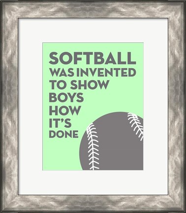 Framed Softball Quote - Grey On Mint Print