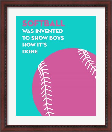 Framed Softball Quote - Pink on Teal Print