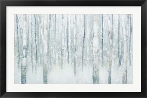 Framed Birches in Winter Blue Gray Print