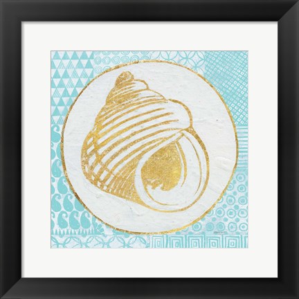 Framed Summer Shells III Teal and Gold Print