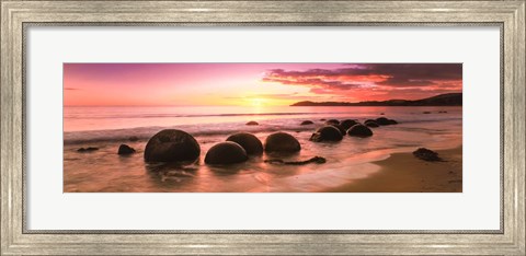 Framed Boulders on the Beach at Sunrise, Moeraki, New Zealand Print