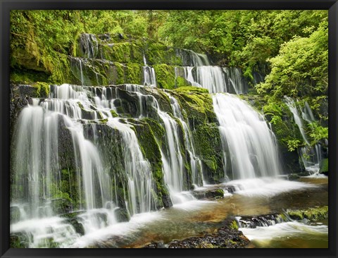 Framed Waterfall Purakaunui Falls, New Zealand Print