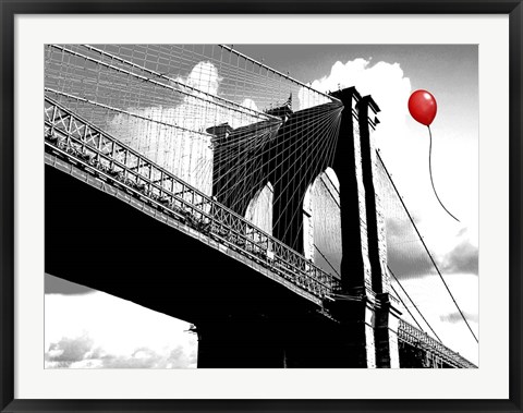 Framed Balloon over Brooklyn Bridge Print