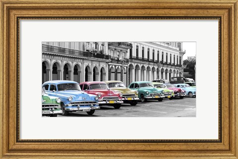 Framed Cars Parked in Line, Havana, Cuba Print
