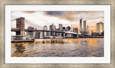 Framed Brooklyn Bridge and Lower Manhattan at sunset, NYC Print