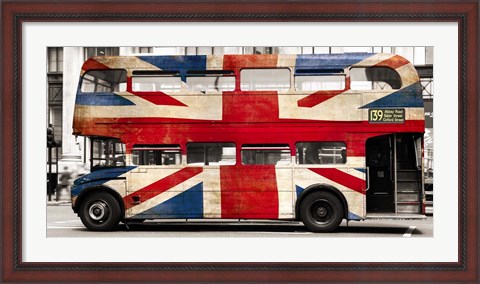 Framed Union Jack Double-Decker Bus, London Print