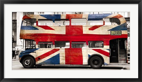 Framed Union Jack Double-Decker Bus, London Print