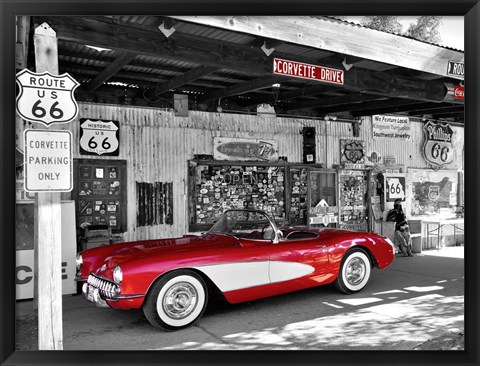 Framed Red Corvette Print