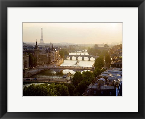 Framed Bridges over the Seine River, Paris Sepia 2 Print