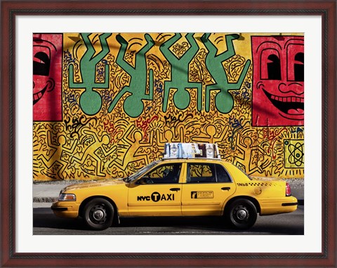 Framed Taxi and Mural painting, NYC Print