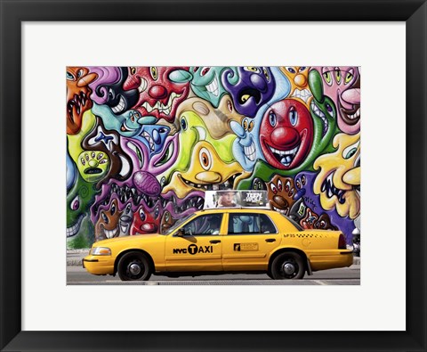 Framed Taxi and Mural painting in Soho, NYC Print