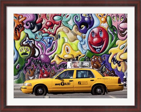 Framed Taxi and Mural painting in Soho, NYC Print