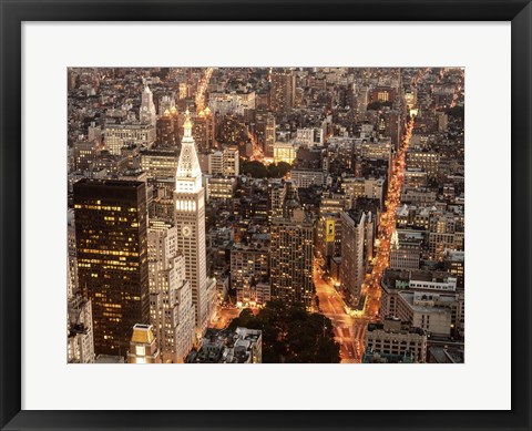 Framed Aerial View of Manhattan with Flatiron Building, NYC Print