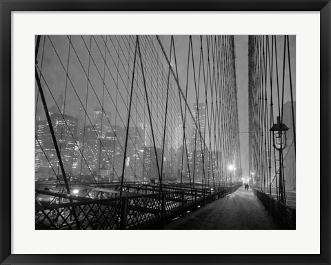 Framed On Brooklyn Bridge by Night, NYC Print