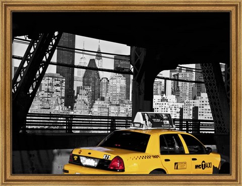 Framed Taxi on the Queensboro Bridge, NYC Print