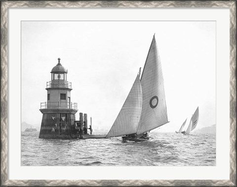 Framed Sloop and Channel Pile Light on Sydney Harbour Print