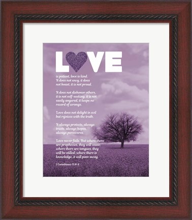 Framed Corinthians 13:4-8 Love is Patient - Lavender Field Print