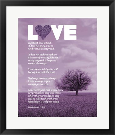 Framed Corinthians 13:4-8 Love is Patient - Lavender Field Print