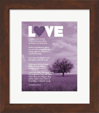 Framed Corinthians 13:4-8 Love is Patient - Lavender Field Print