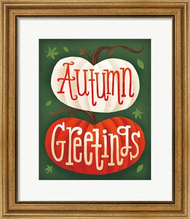 Framed Harvest Time Autumn Greetings Pumpkins Print