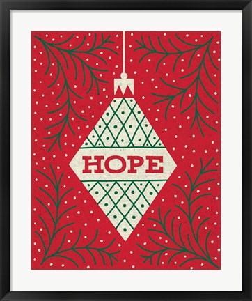 Framed Jolly Holiday Ornaments Hope Print