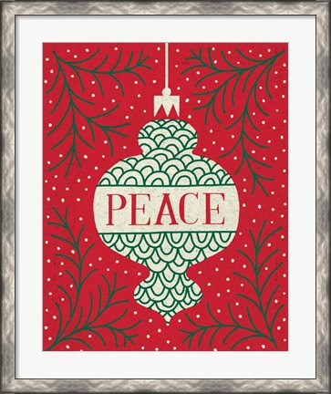 Framed Jolly Holiday Ornaments Peace Print