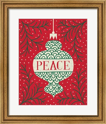 Framed Jolly Holiday Ornaments Peace Print