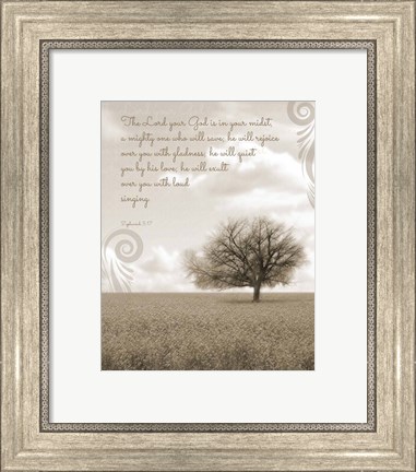 Framed Zephaniah 3:17 The Lord Your God (Grey Landscape) Print