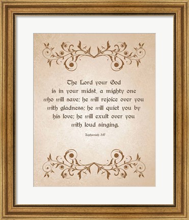 Framed Zephaniah 3:17 The Lord Your God (Brown) Print