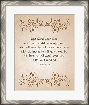 Framed Zephaniah 3:17 The Lord Your God (Brown) Print