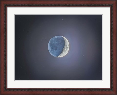 Framed Crescent moon with Earthshine Print