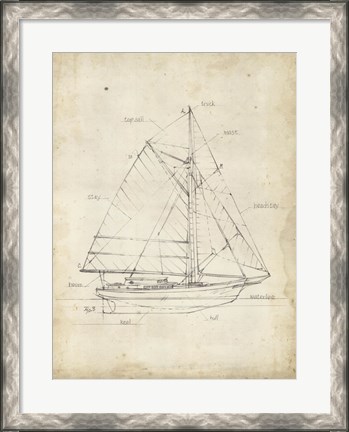 Framed Sailboat Blueprint III Print
