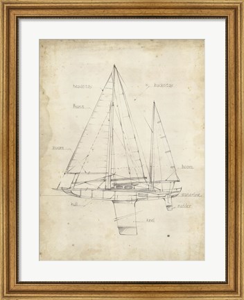Framed Sailboat Blueprint IV Print