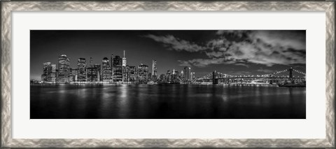 Framed Illuminated skylines at the waterfront, Manhattan Print