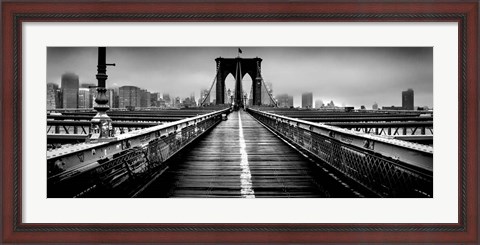 Framed Fog over the Brooklyn Bridge, Brooklyn, Manhattan, NY Print