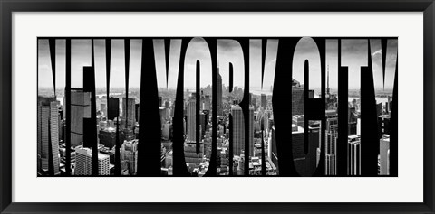 Framed Aerial view of cityscape through text, NY Print