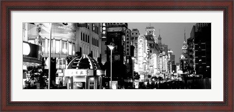 Framed Signboards in a street lit up at dusk, Nanjing Road, Shanghai, China Print