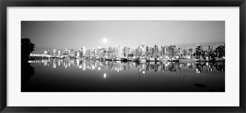 Framed Vancouver Skyline, British Columbia, Canada BW Print