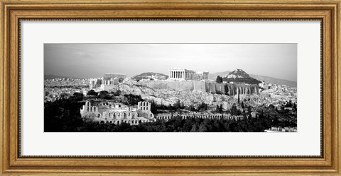 Framed High angle view of buildings in a city, Acropolis, Athens, Greece BW Print