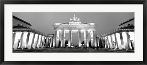 Framed Low angle view of a gate lit up at dusk, Brandenburg Gate, Berlin, Germany BW Print