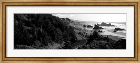 Framed Highway along a coast, Highway 101, Pacific Coastline, Oregon Print