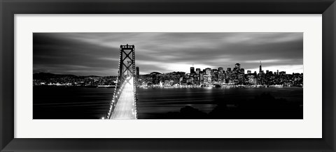 Framed Bridge lit up at dusk, Bay Bridge, San Francisco, California Print