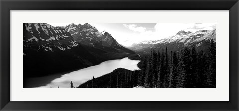 Framed Mountain range at the lakeside, Banff National Park, Alberta, Canada BW Print